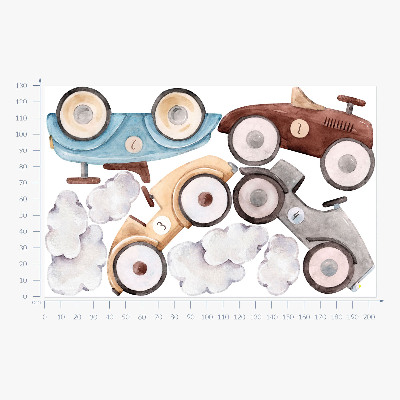 Muurstickers 130x204 Pastelkleurige auto's en subtiele aquarelwolken