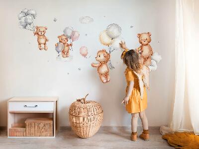 Muurstickers 130x195 Schattige teddyberen met ballonnen in de wolken pastel