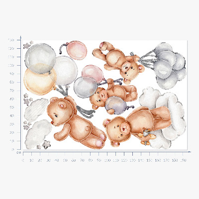 Muurstickers 130x195 Schattige teddyberen met ballonnen in de wolken pastel