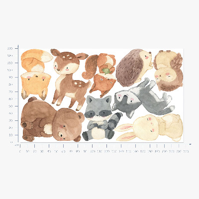 Muurstickers 130x226 Pastelkleurige boswezens in aquarelstijl