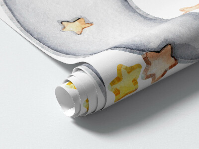 Muurstickers 130x177 Pastelkleurige dieren in de wolken en sterren