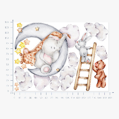 Muurstickers 130x177 Pastelkleurige dieren in de wolken en sterren