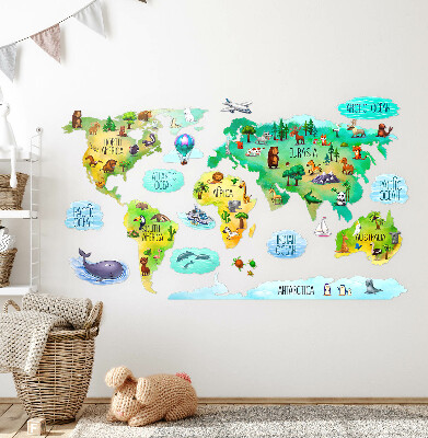 Muurstickers 130x203 Kleurrijke wereldkaart met continenten en natuur