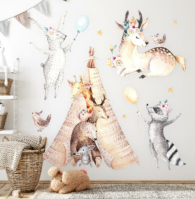 Muurstickers 130x211 Pastelkleurige bosdieren in aquarelstijl