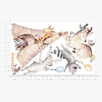 Muurstickers 130x211 Pastelkleurige bosdieren in aquarelstijl