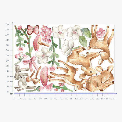 Muurstickers 130x192 Bosdieren in pastelwaterverf met herten