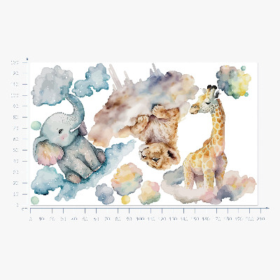 Muurstickers 130x207 Safari met geschilderde wilde dieren in de wolken