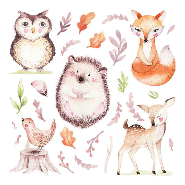 Muurstickers 130x154 Boswezens in pastelwaterverf