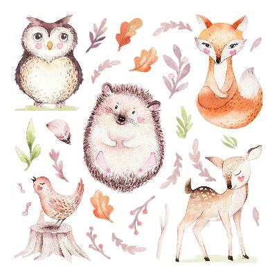 Muurstickers 130x154 Boswezens in pastelwaterverf