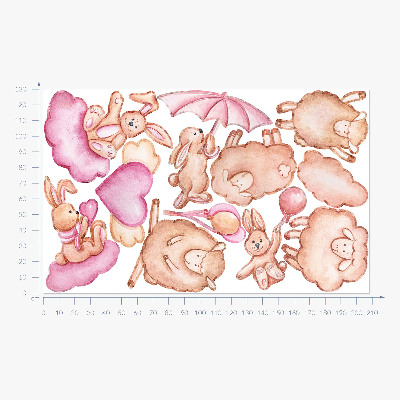 Muurstickers 130x208 Pastelwolken met schapen en konijnen