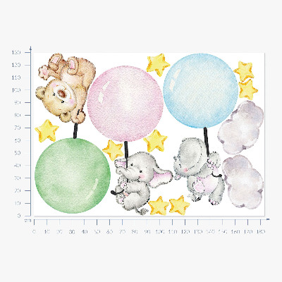 Muurstickers 130x183 Kleine dieren met ballonnen in pastelkleuren