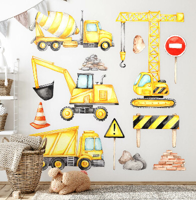Muurstickers 130x176 Bouw - machines en voertuigen in aquarel