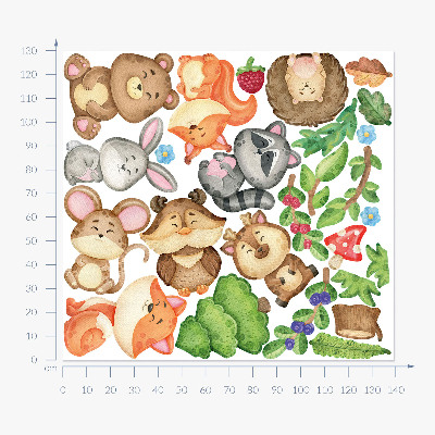 Muurstickers 130x139 Bosdieren en planten in aquarelstijl