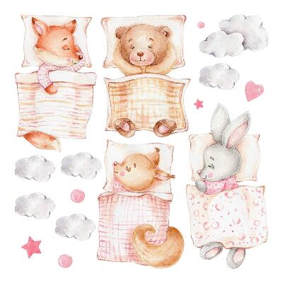 Muurstickers 130x175 Schattige dieren in pastel aquarelstijl