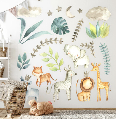 Muurstickers 130x206 Schattige dieren in pastel boho-stijl