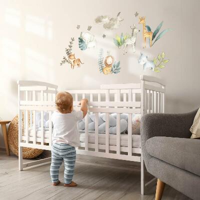 Muurstickers 130x206 Schattige dieren in pastel boho-stijl