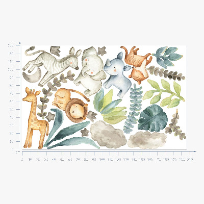 Muurstickers 130x206 Schattige dieren in pastel boho-stijl