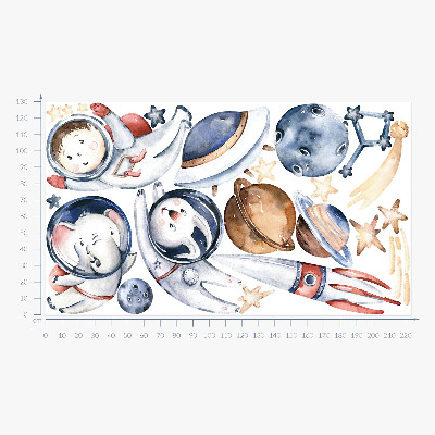 Muurstickers 130x223 Kleine kosmonauten in pastelkleurige ruimte