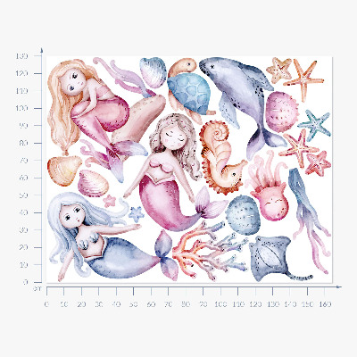 Muurstickers 130x164 Een onderwaterland van pastelkleurige zeemeerminnen en fauna