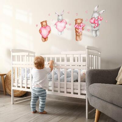 Muurstickers 130x218 Pastel aquarel met kommen en konijnen in harten