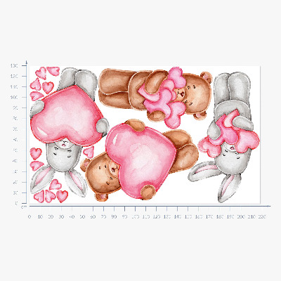 Muurstickers 130x218 Pastel aquarel met kommen en konijnen in harten