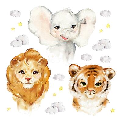 Muurstickers 130x206 Dieren in de wolken in aquarelstijl