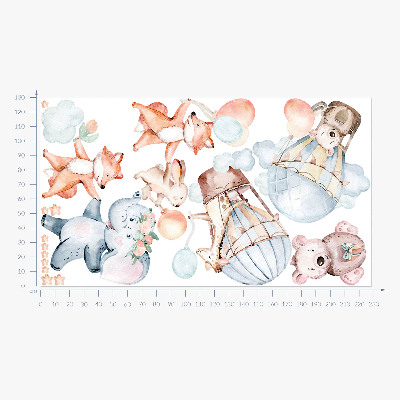 Muurstickers 130x228 Pastelkleurige wezens met ballonnen in de wolken aquarel