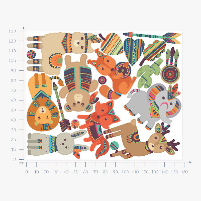 Muurstickers 130x157 Boho dieren pastel illustraties