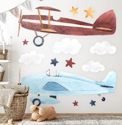 Muurstickers 130x161 Twee vliegtuigen in pastelkleurige aquarelwolken