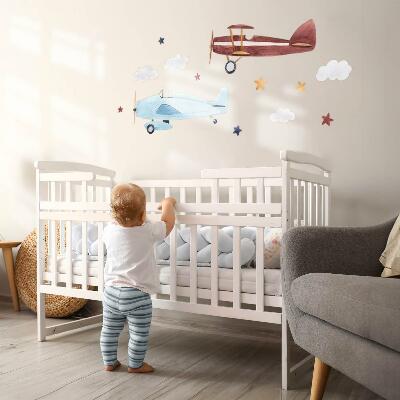 Muurstickers 130x161 Twee vliegtuigen in pastelkleurige aquarelwolken