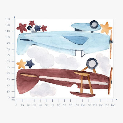 Muurstickers 130x161 Twee vliegtuigen in pastelkleurige aquarelwolken