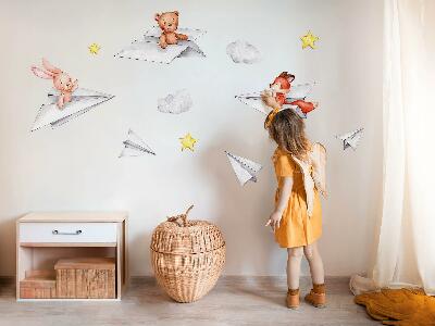 Muurstickers 130x221 Schattige dieren in papieren vliegtuigjes