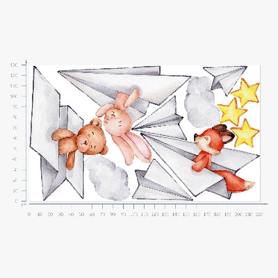 Muurstickers 130x221 Schattige dieren in papieren vliegtuigjes