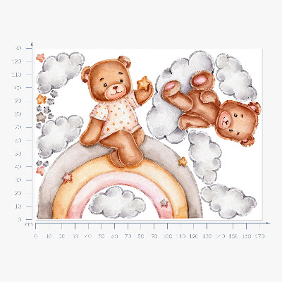 Muurstickers 130x172 Schattige teddyberen op een regenboog in pastelwaterverf