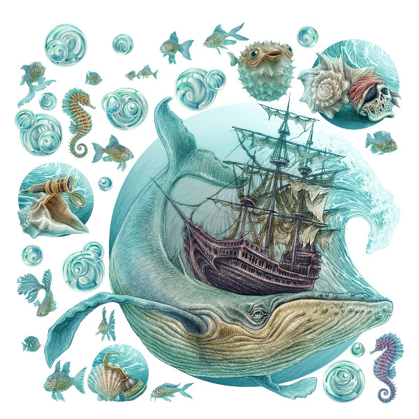 Muurstickers 130x153 Onderwaterkoninkrijk met een tekenfilmschip