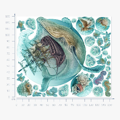 Muurstickers 130x153 Onderwaterkoninkrijk met een tekenfilmschip