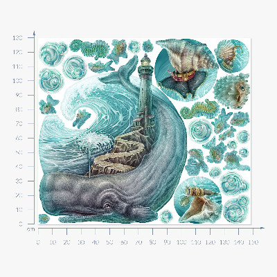 Muurstickers 130x149 Een onderwatersprookje van een vuurtoren in pasteltinten