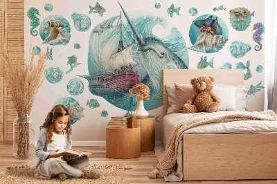 Muurstickers 130x134 Een sprookjesachtige zeewereld met tekenfilmdieren