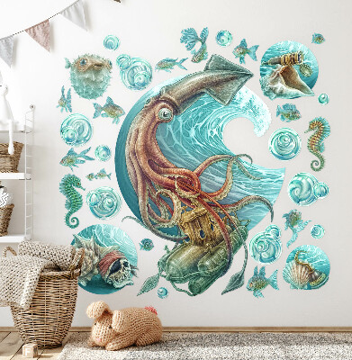 Muurstickers 130x125 Een sprookjeswereld van cartoonzeedieren