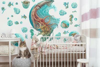 Muurstickers 130x125 Een sprookjeswereld van cartoonzeedieren