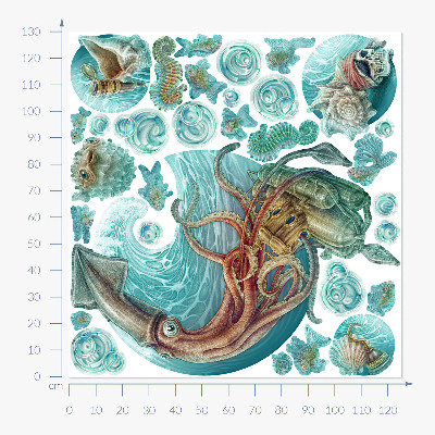 Muurstickers 130x125 Een sprookjeswereld van cartoonzeedieren