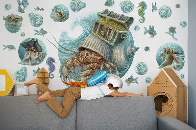 Muurstickers 130x137 Onderwaterland van krabben in pastelstijl