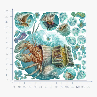 Muurstickers 130x137 Onderwaterland van krabben in pastelstijl