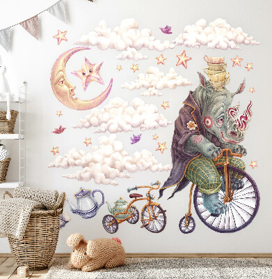 Muurstickers 130x166 De pastelkleurige dierenwereld in tekenfilmvorm