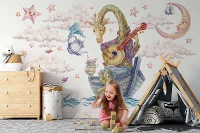 Muurstickers 130x184 Pastelkleurige dieren in cartoonstijl