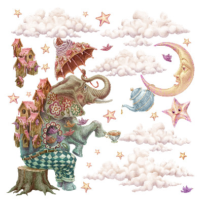 Muurstickers 130x180 Een magisch dierenland in een pasteltekening