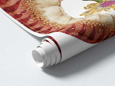 Muurstickers 130x194 Rode dinosaurus met tekeningen en bloemen