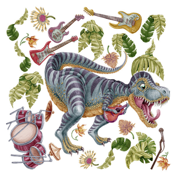 Muurstickers 130x193 Muzikale dinosaurussen in pastelkleuren