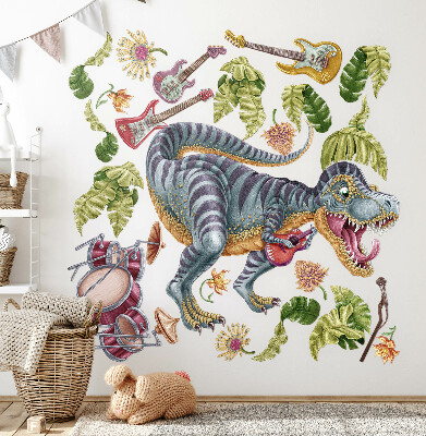 Muurstickers 130x193 Muzikale dinosaurussen in pastelkleuren