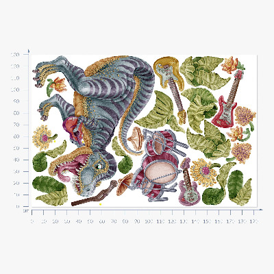 Muurstickers 130x193 Muzikale dinosaurussen in pastelkleuren
